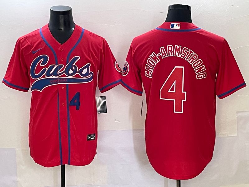 Men 2025 Chicago Cubs 4 Crow-Armstrong Red Joint Name Nike MLB Jersey style 2